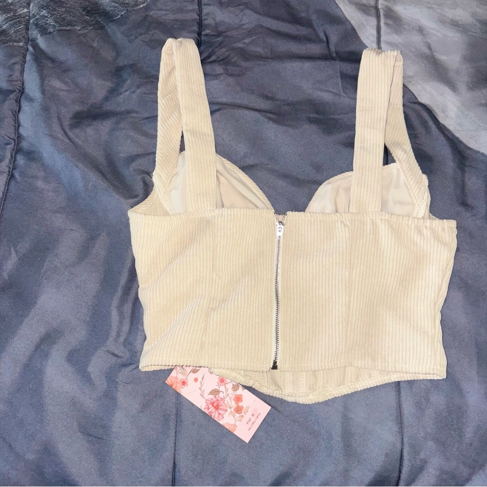Beige Ribbed Crop Top - Picture 2 of 5